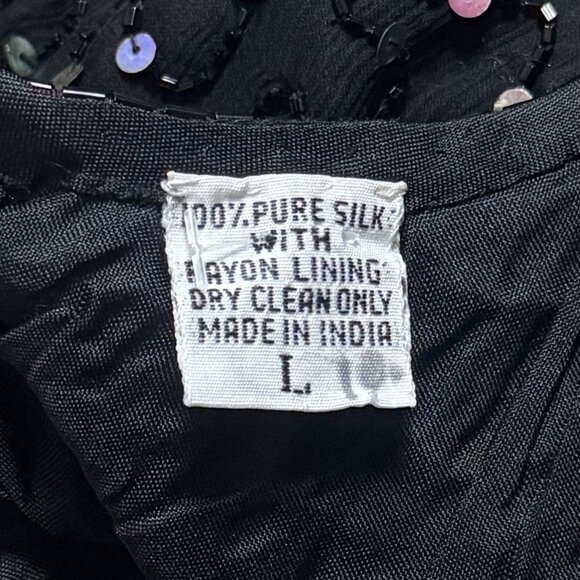 Vintage 100% Silk Rainbow Sequin Beaded Midi Dress Party New Year’s Evening L - Picture 8 of 11